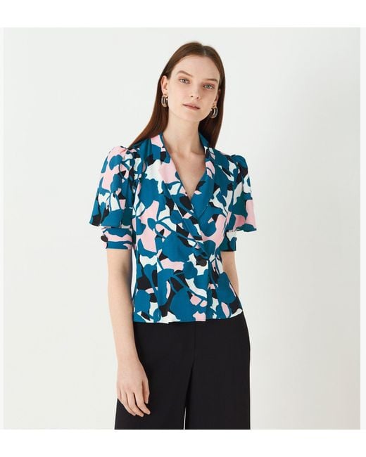 Finery London Blue Merton Printed Button Front Top
