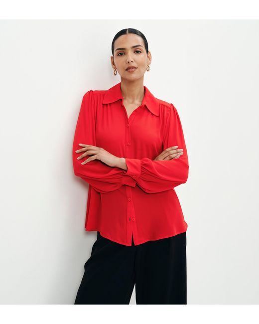 Finery London Red Melina Button Through Lightweight Yoke Blouse