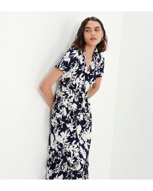 Finery London Blue Deena Wrap Tiered Midi Dress