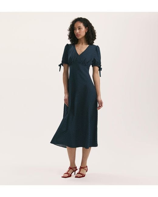 Finery London Blue Gabriella Crepe Midi Tea Dress