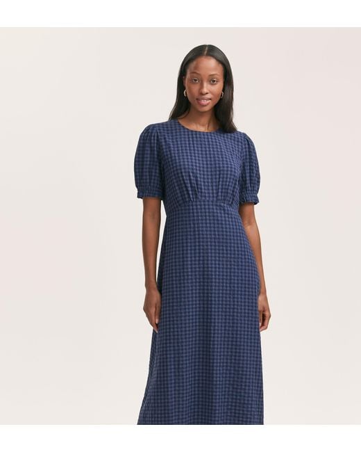 Finery London Blue Mela Gingham Seersucker Midi Dress