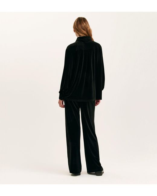 Finery London Black Kenzie Velvet Wide Leg Trousers
