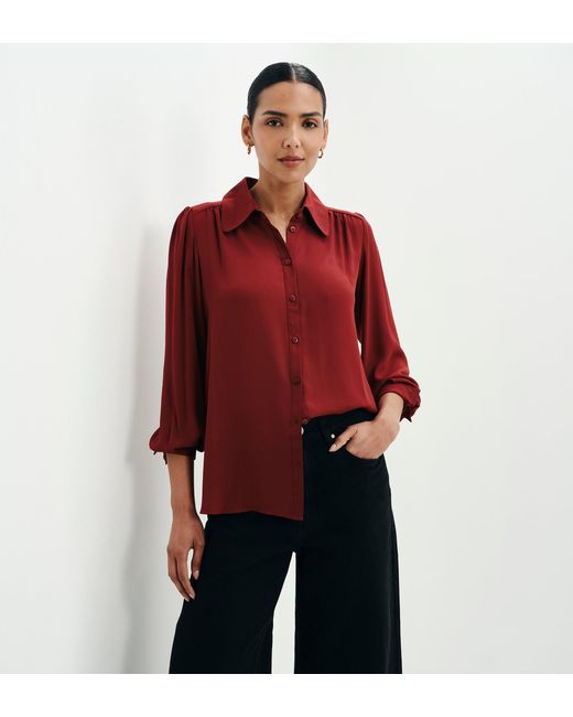 Finery London Red Melina Button Through Lightweight Yoke Blouse