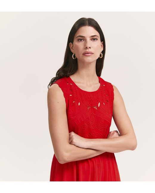 Finery London Red Liberte Cotton Sleeveless Midi Dress
