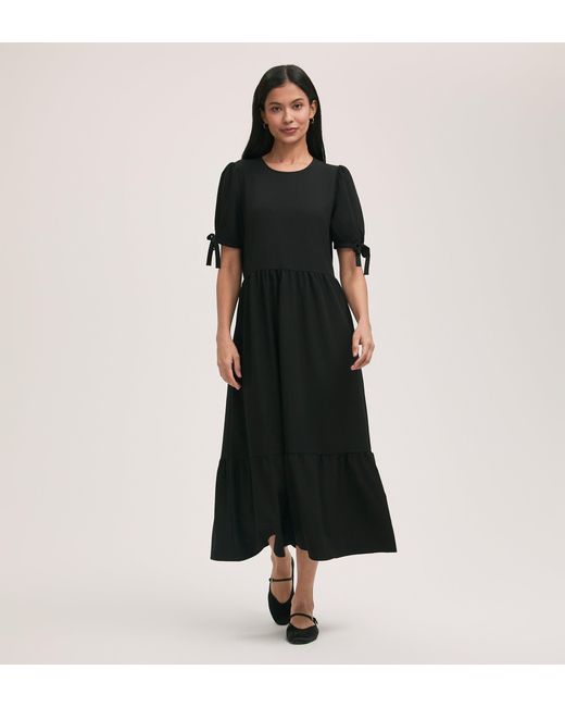 Women's Black Demi Crepe Tiered Midi Dress