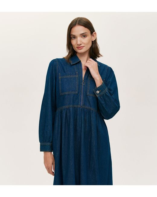 Finery London Blue Roxy Denim Midi Dress