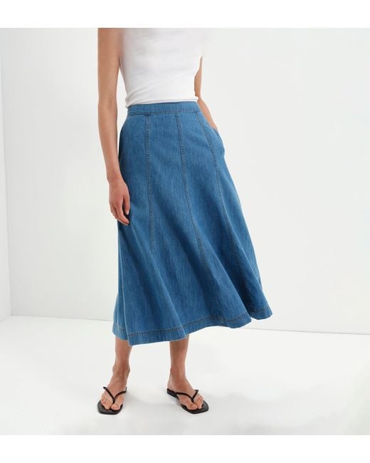 Finery London Blue Dana Denim Flare A-Line Midi Skirt