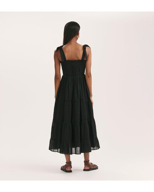 Finery London Black Ebony Cotton Midi Tiered Dress