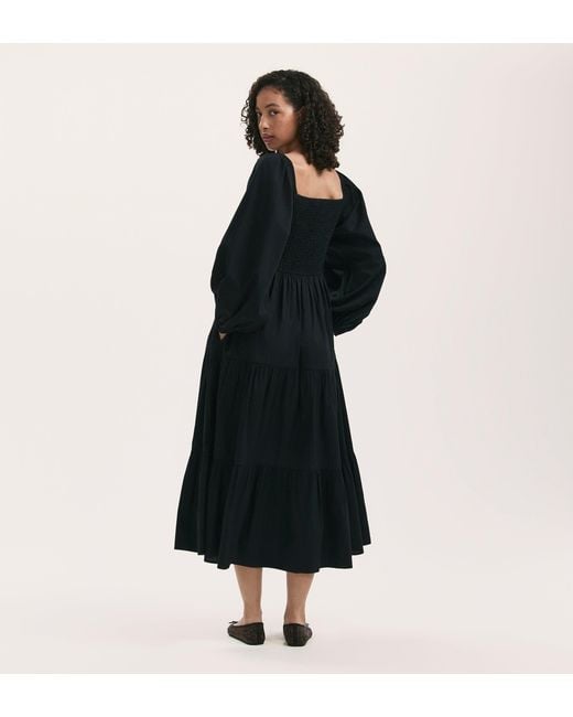 Finery London Black Lauretta Cotton Midi Tiered Dress