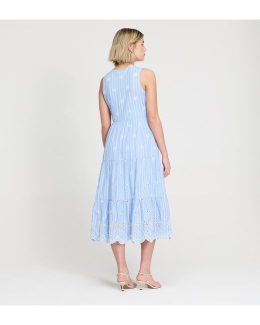 Finery London Green Rose Cotton Broderie Sleeveless Midi Dress