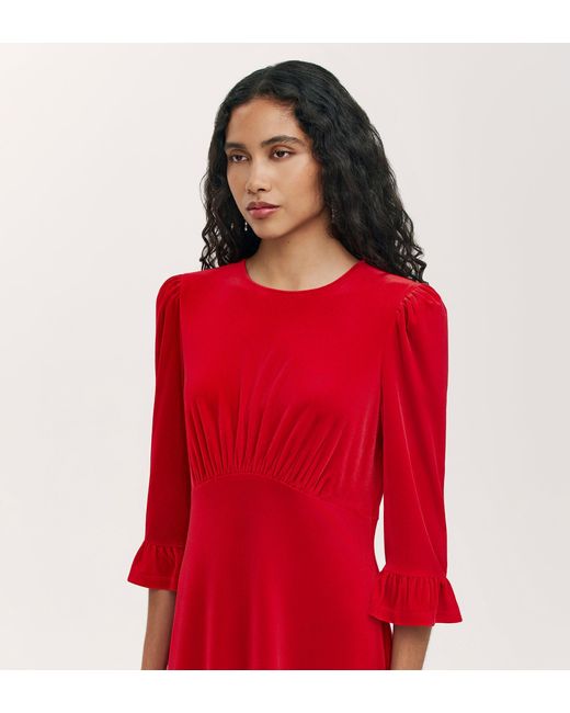 Finery London Red Scarlett Velvet Midi Dress