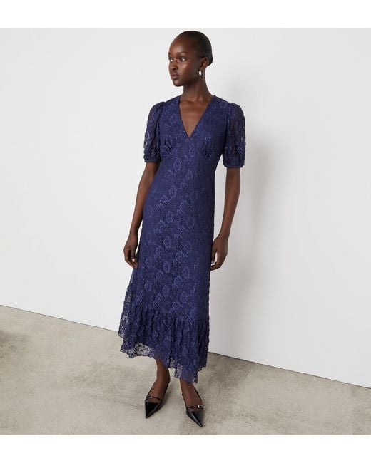 Finery London Blue Loretta Lace Midi Dress