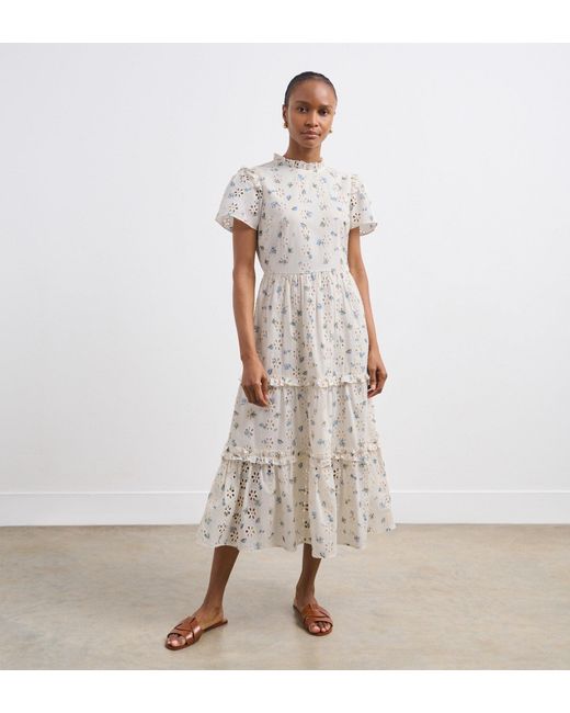 Finery London White Jane Broderie Anglaise Cotton Midi Dress
