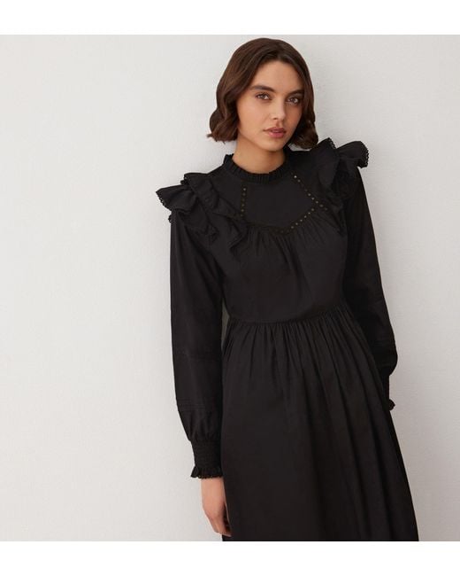 Finery London Black Adela Cotton Midi Dress
