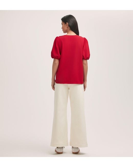 Finery London Red Fleur Crepe Short Sleeve Button Up Blouse
