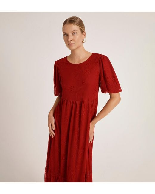 Finery London Red Yasmine Mesh Midi Tea Dress