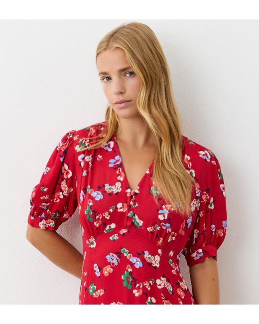 Finery London Red Colette Crepe Midi Tea Dress
