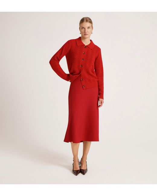 Women's Red Gracie Rich Crepe Midi Skirt