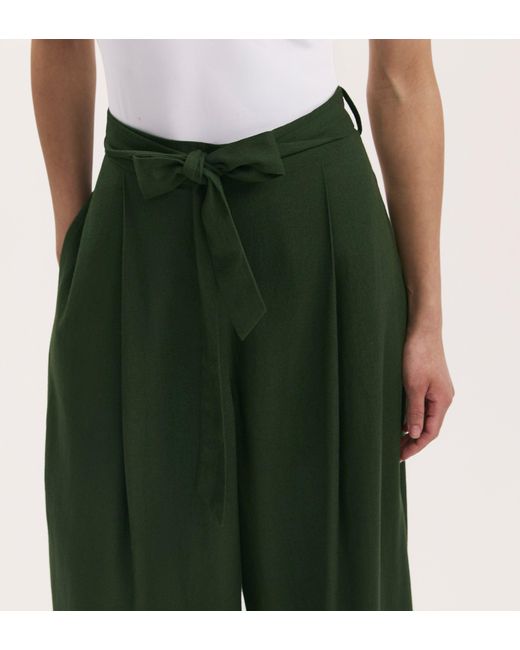 Finery London Green Athena Linen Blend Wide Leg Trousers