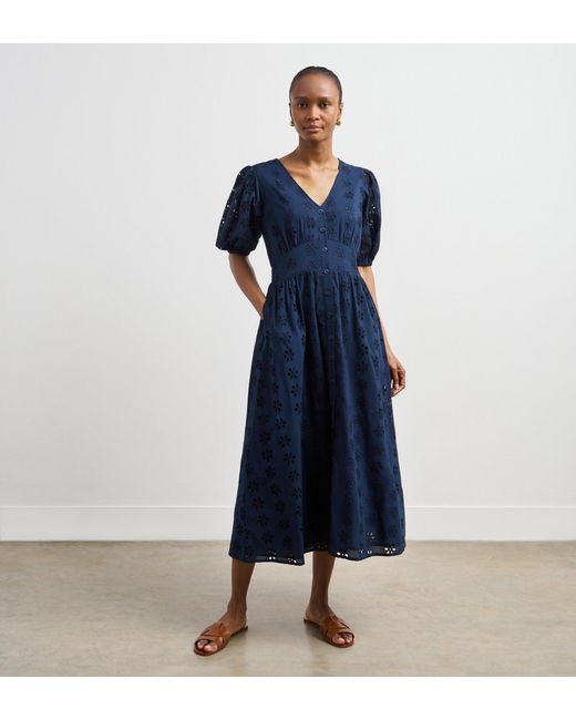 Finery London Blue Una Broderie Anglaise Midi Dress