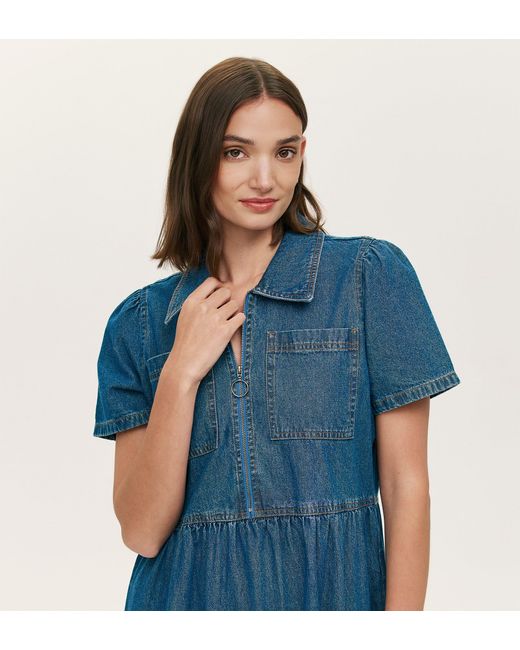 Finery London Blue Tania Denim Midi Dress