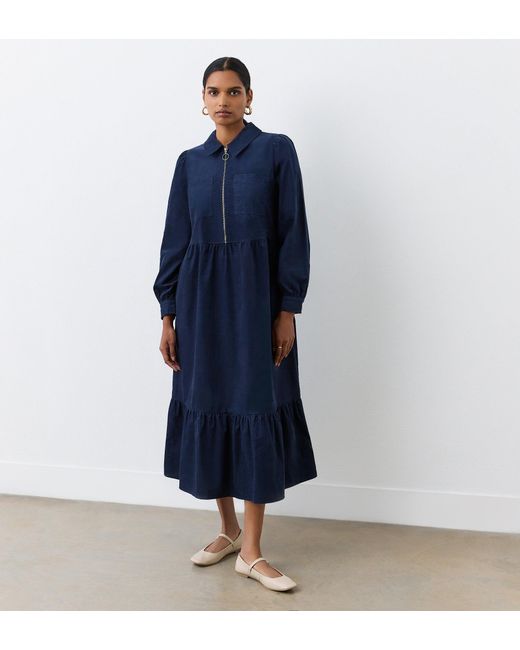 Finery London Blue Callie Corduroy Midi Dress