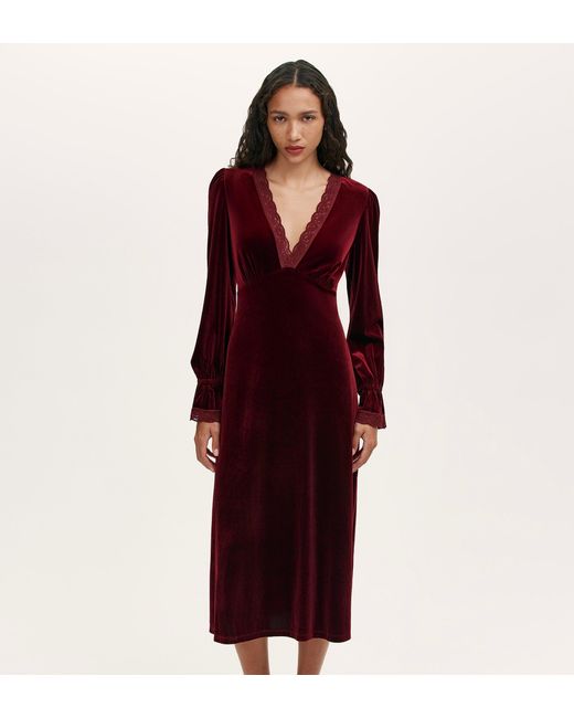 Finery London Red Louise Velvet Midi Dress