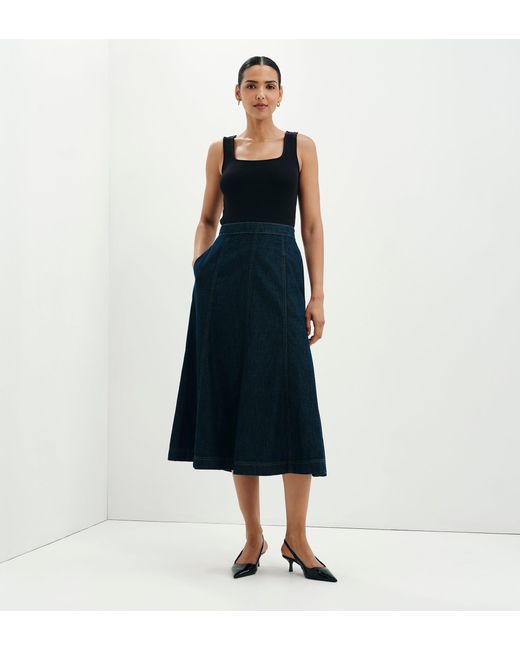 Finery London Blue Dana Denim Flare A-Line Midi Skirt