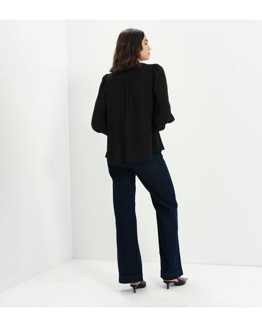 Finery London Black Melina Button Through Lightweight Yoke Blouse