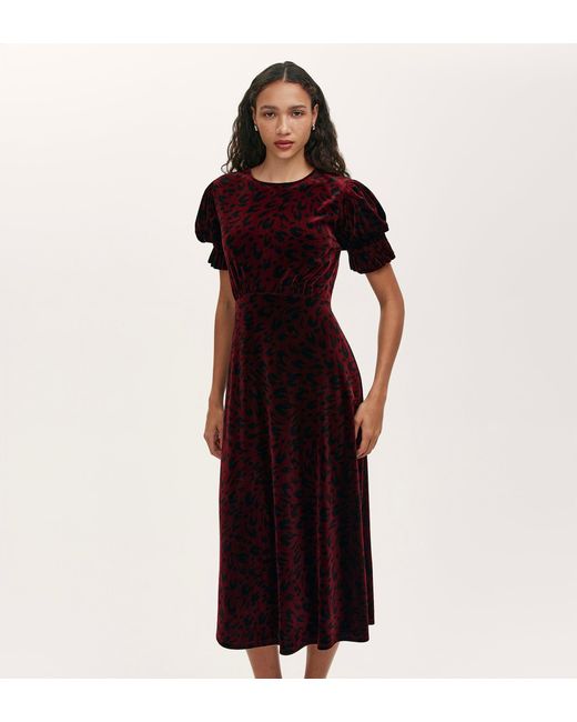 Finery London Red Mela Velvet Midi Tea Dress