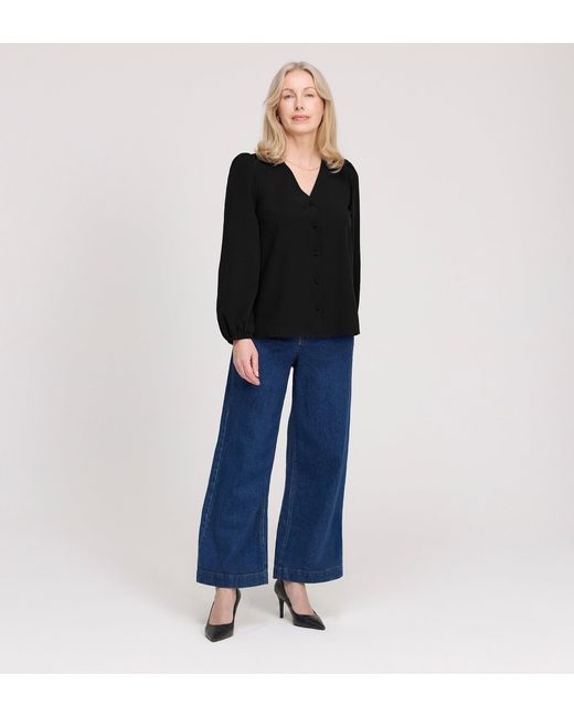 Finery London Black Elvora Button Up V-Neck Top