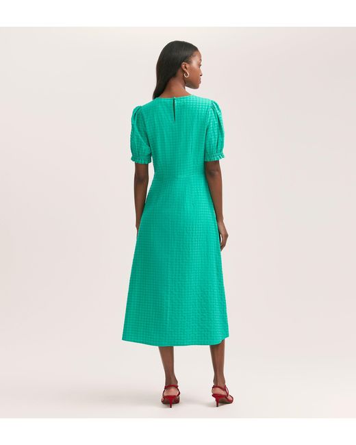 Finery London Green Mela Gingham Seersucker Midi Dress