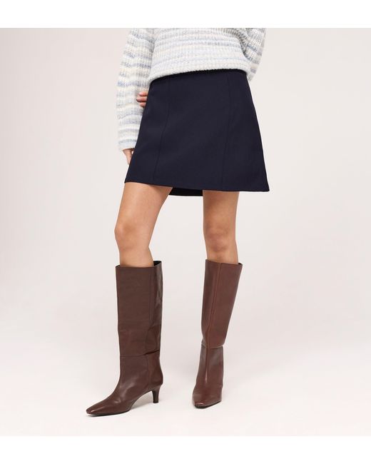 Finery London Blue Kade A-Line Gaberdine Twill Mini Skirt