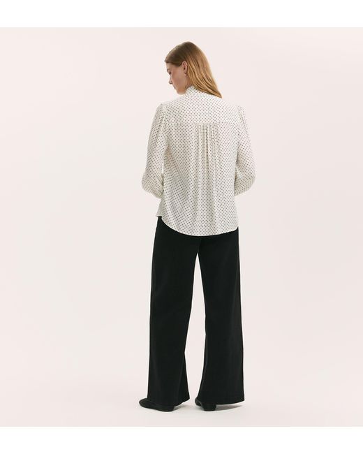 Finery London Natural Mavis Ivory Polka Dot Pussy Bow Crepe Blouse