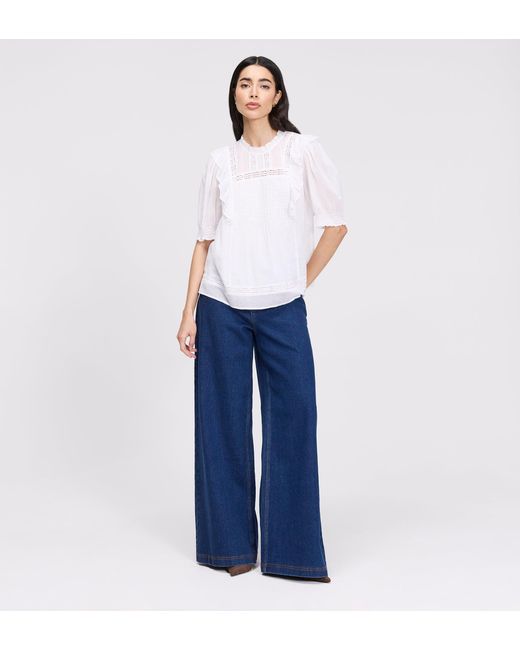 Finery London White Jolin Lace Cotton Puff Sleeve Top