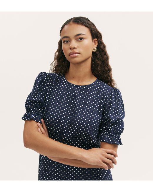 Finery London Blue Mela Polka Dot Crepe Midi Dress