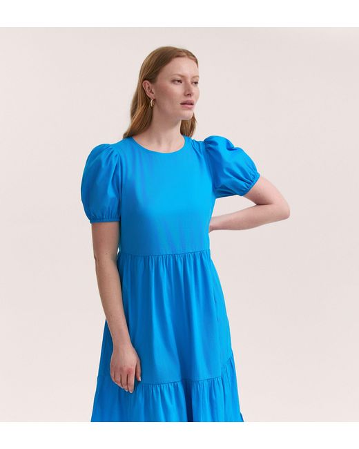 Finery London Blue Genevive Cotton Midi Tiered Dress