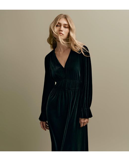 Finery London Black Laila Velvet Midi Dress