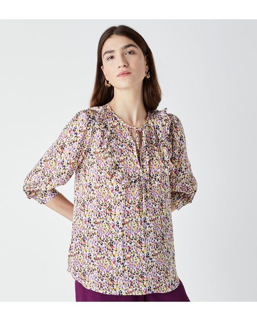 Finery London Brown Makenna Frill Placket Top