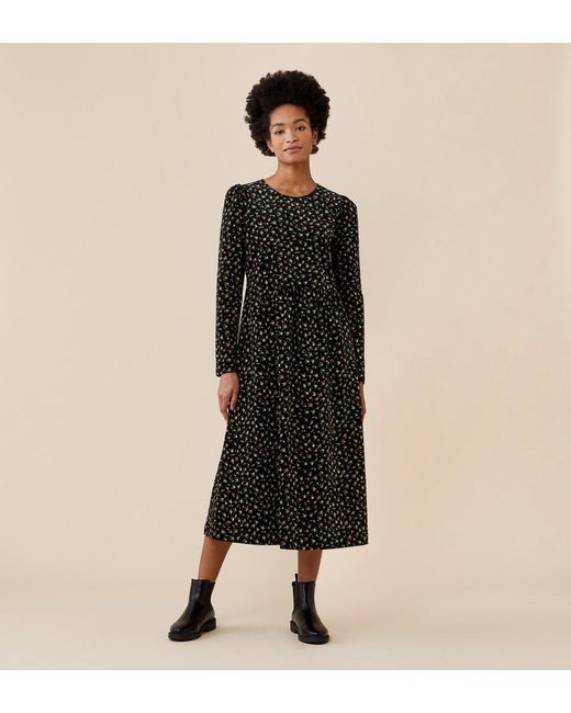 Finery London Black Erela Printed Cotton Velveteen Dress
