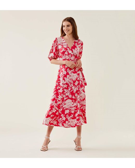 Finery London Red Elisa Satin Midi Dress