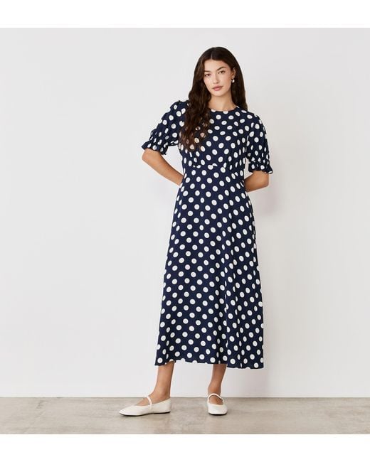 Finery London Blue Mela Polka Dot Midi Tea Dress