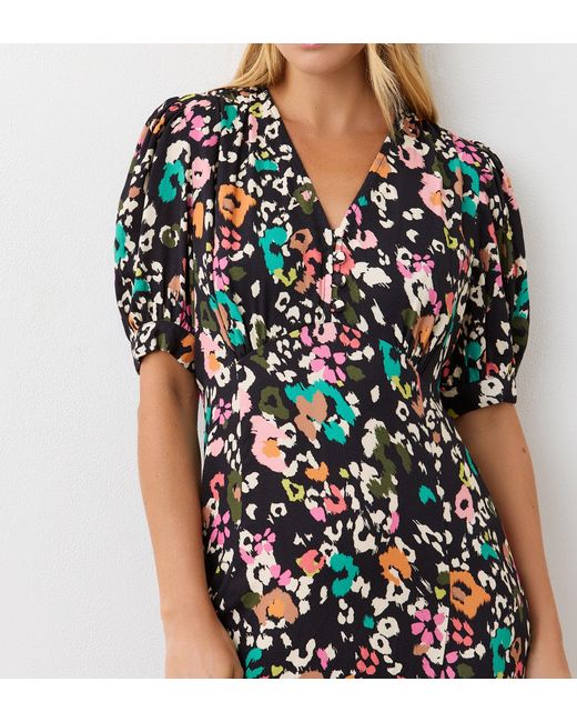 Finery London Multicolor Colette Leopard Crepe Midi Tea Dress