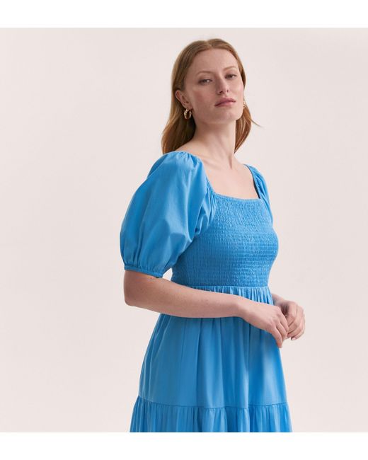 Finery London Blue Melody Cotton Midi Tiered Dress