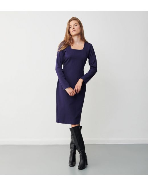 Finery London Blue Glain Ponte Jersey Midi Dress