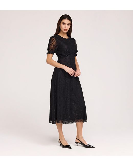 Finery London Black Mela Round Neck Puff Sleeve Midi Tea Dress