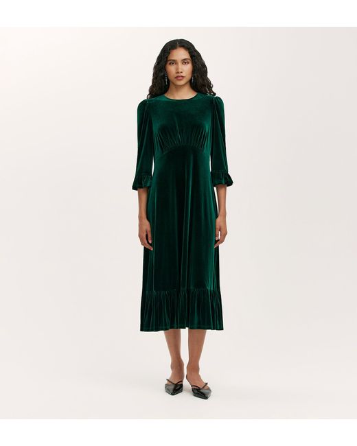 Finery London Green Scarlett Velvet Midi Dress