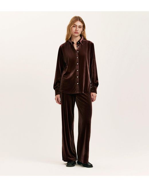 Finery London Brown Kenzie Velvet Wide Leg Trousers
