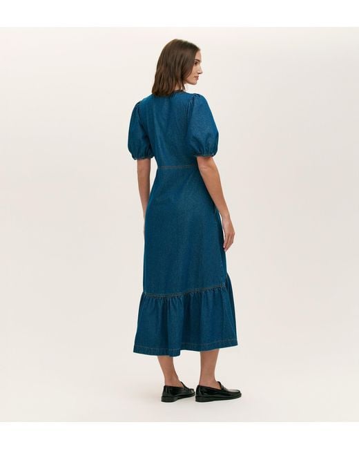 Finery London Blue Goldie Denim Midi Dress