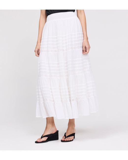 Finery London White Imani Cotton Lace Tiered Midi Skirt